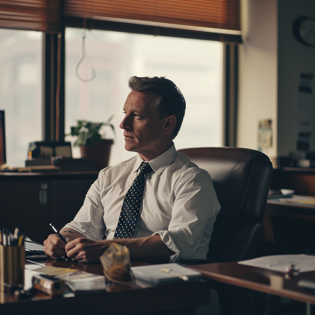 Ein Mann sitzt in seinem Büro | Quelle: Midjourney