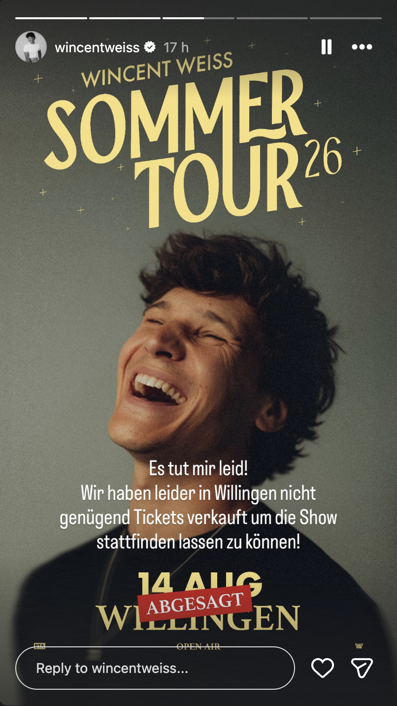 Wincent Weiss' Instagram-Story | Quelle: instagram.com/wincentweiss
