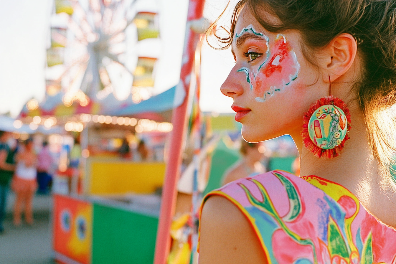 Eine nachdenkliche Darstellerin auf einem Volksfest | Quelle: Midjourney