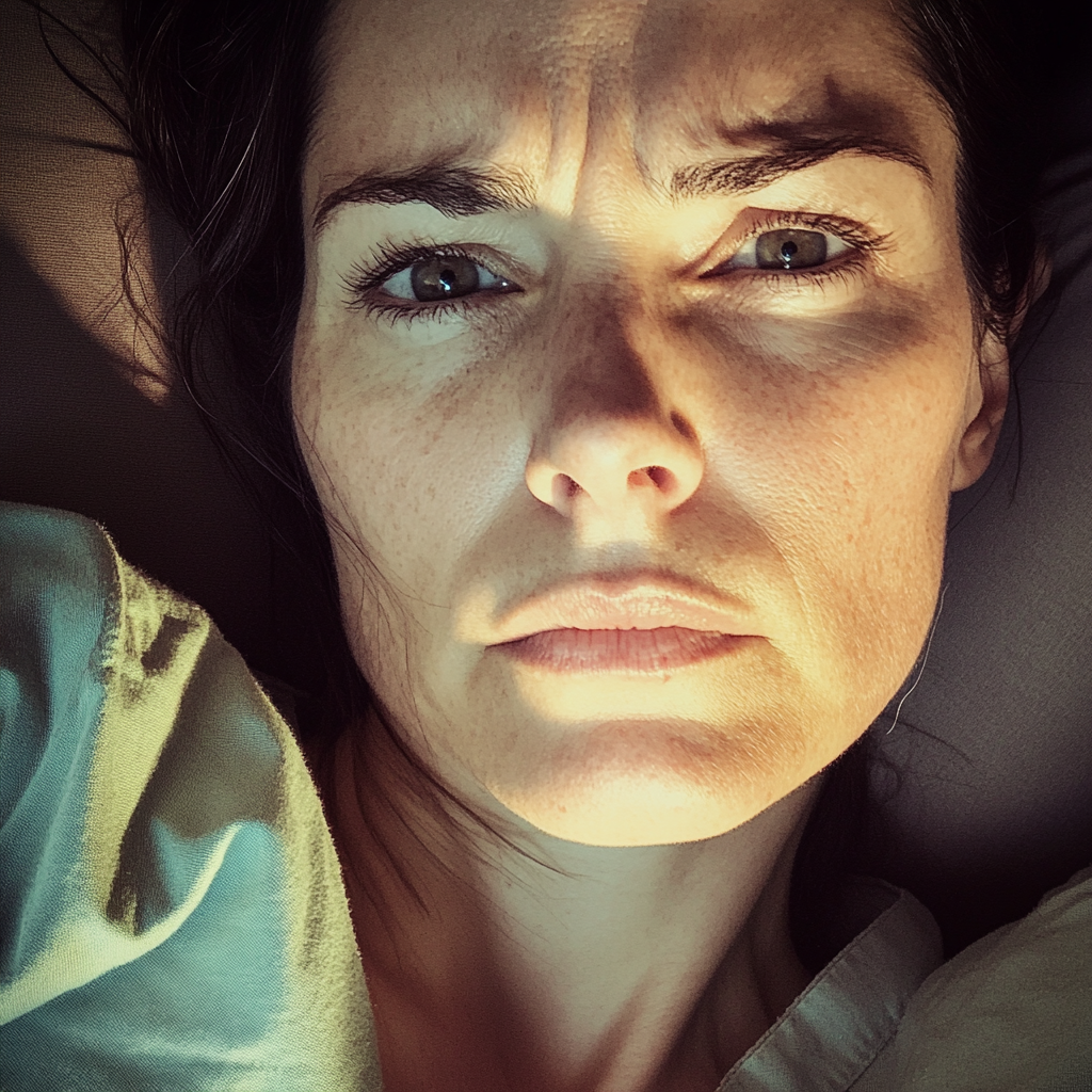 A close-up of a worried woman | Source: Midjourney