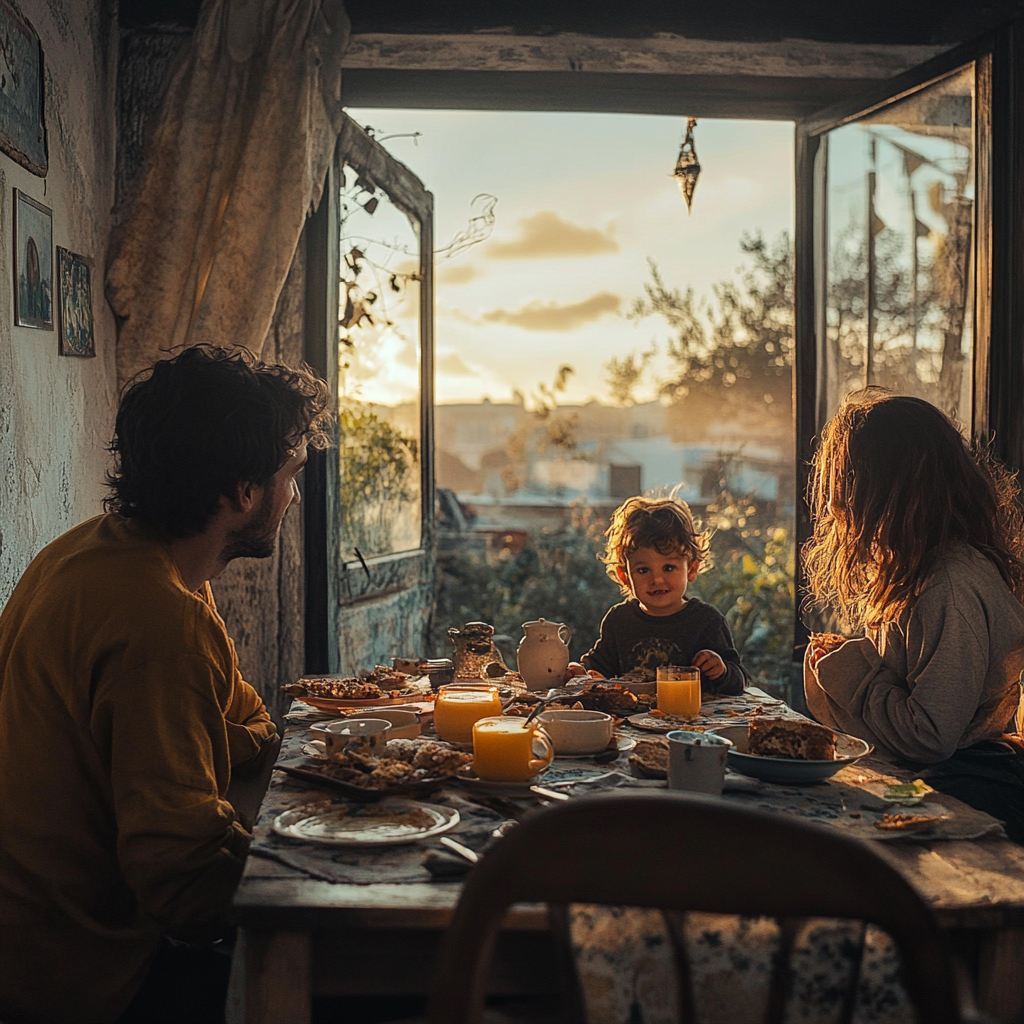 Junge Familie beim Frühstück | Quelle: Midjourney