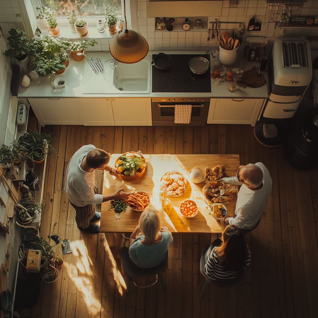 Die Familie deckt den Tisch für das Abendessen | Quelle: Midjourney