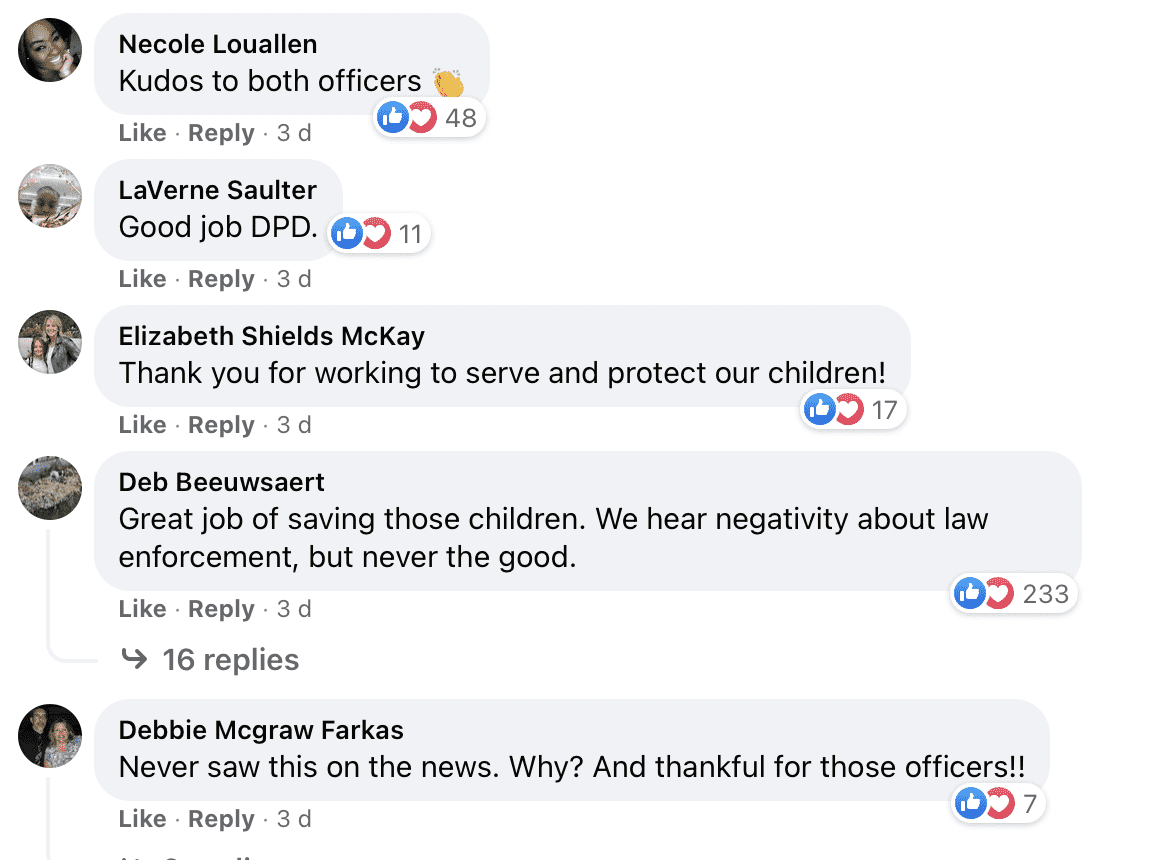 Internetnutzer hinterlassen herzerwärmende Kommentare zu dem Online-Post über die beiden Detroiter Polizisten, die vier entführte Kinder gerettet haben. | Quelle: Facebook.com/Eighth-Precinct-Community
