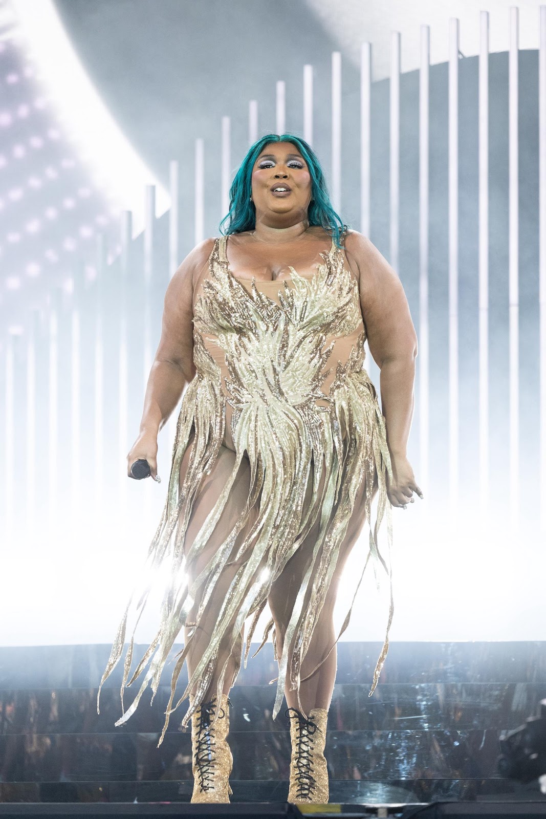 Lizzo bei einem Auftritt auf dem Glastonbury Festival in Glastonbury, England am 24. Juni 2023. | Quelle: Getty Images