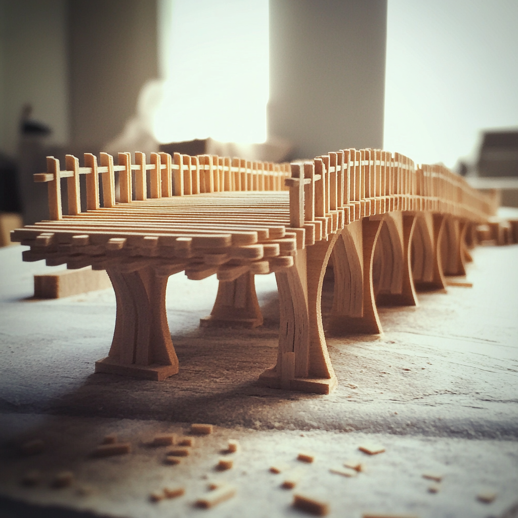 Eine Modellbrücke aus Eisstielen | Quelle: Midjourney
