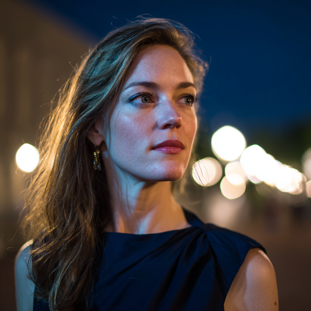 Eine Frau in einem marineblauen Kleid | Quelle: Midjourney