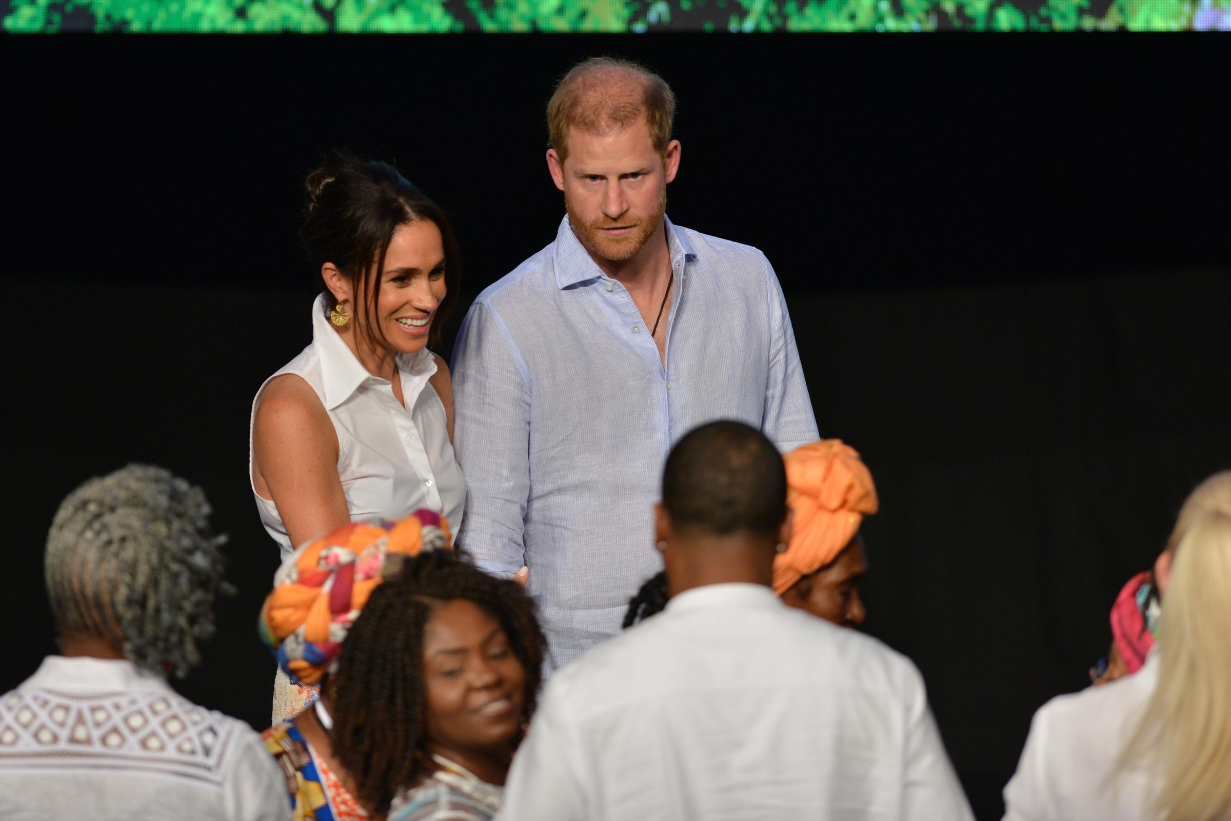 Der Herzog und die Herzogin von Sussex während ihrer Tour durch Kolumbien am 18. August 2024. | Quelle: Getty Images