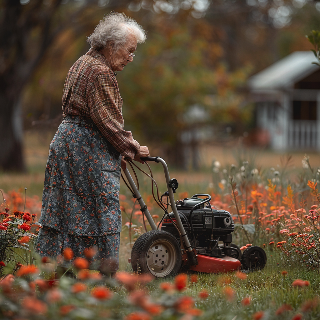 Großmutter mäht den Rasen | Quelle: Midjourney