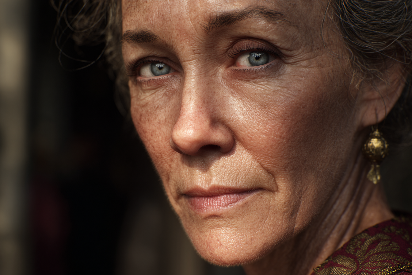 Eine Nahaufnahme des Gesichts einer älteren Frau | Quelle: Midjourney