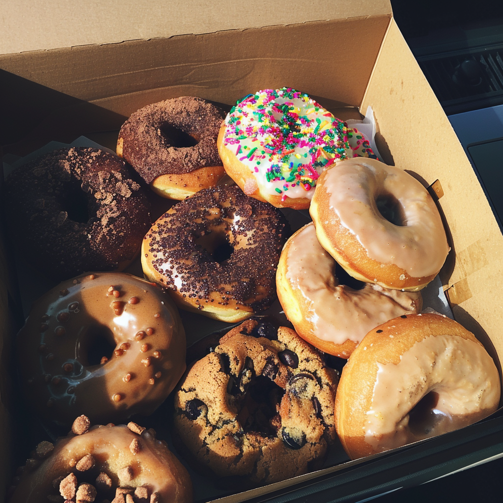 Eine Schachtel mit Donuts | Quelle: Midjourney