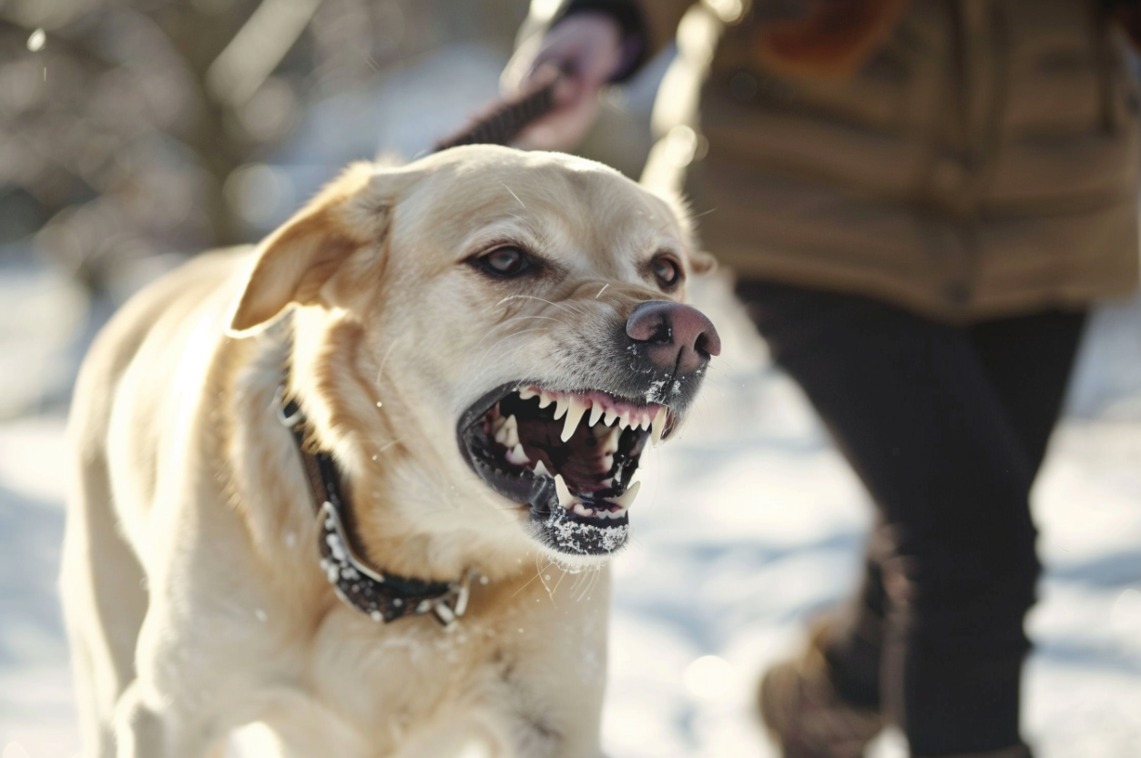 Ein knurrender Hund beim Spaziergang | Quelle: Midjourney