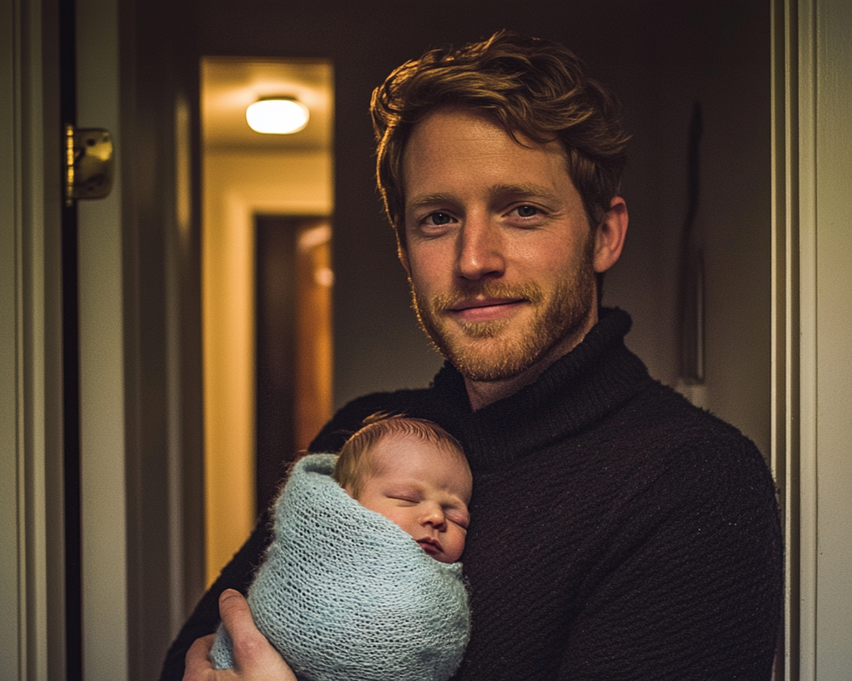 Ein Mann hält ein Baby | Quelle: Midjourney