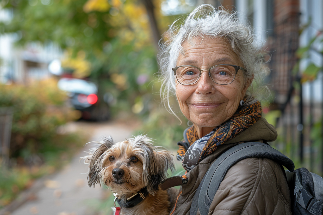 Eine Frau, die mit ihrem Hund spazieren geht | Quelle: Midjourney