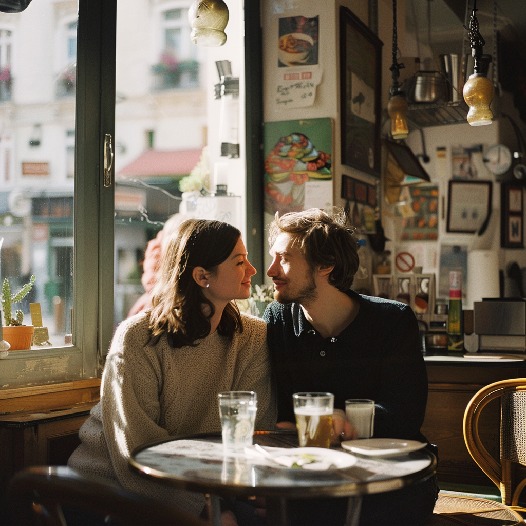 Ein Paar, das zusammen in einem Café sitzt | Quelle: Midjourney