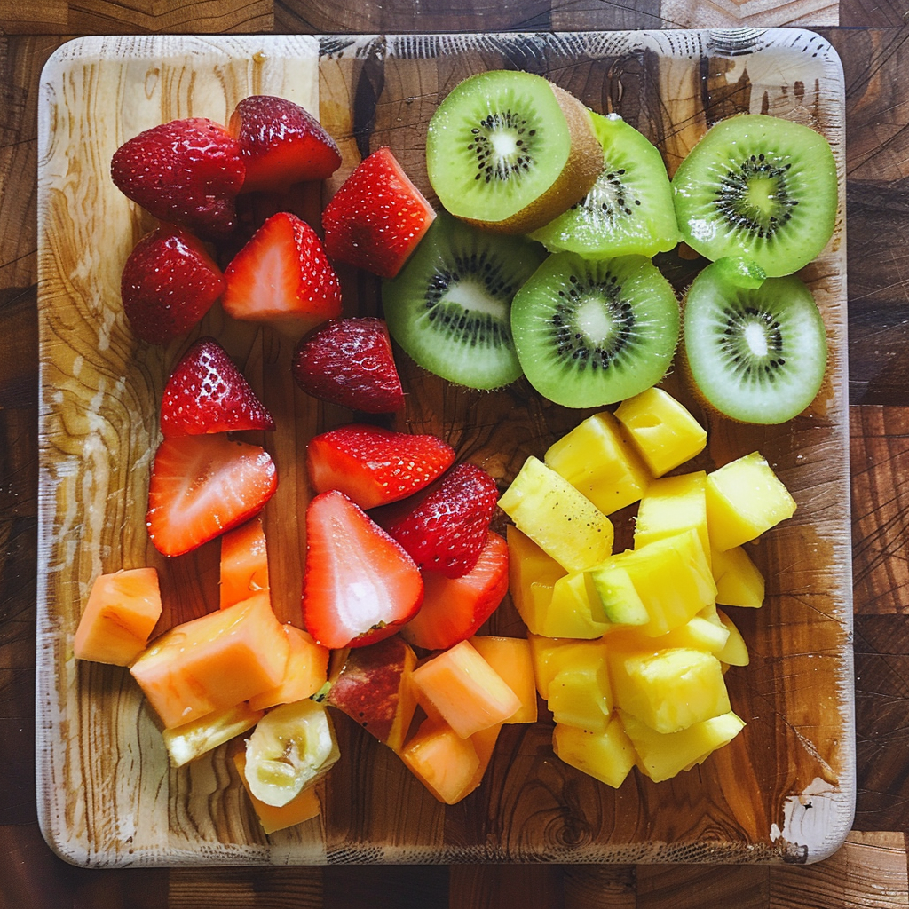 Geschnittenes Obst auf einem Schneidebrett | Quelle: Midjourney