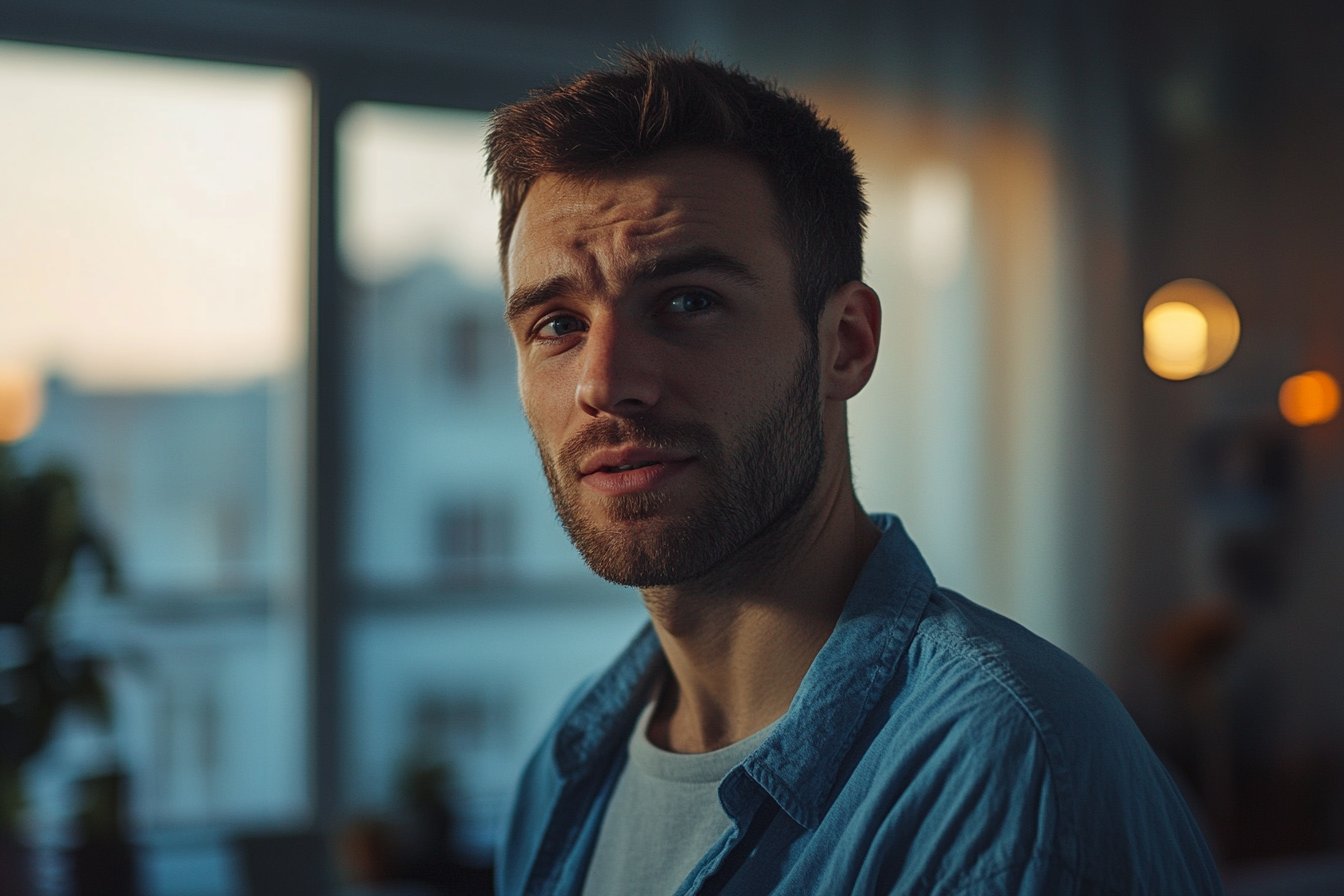 Ein Mann steht in einem Wohnzimmer | Quelle: Midjourney