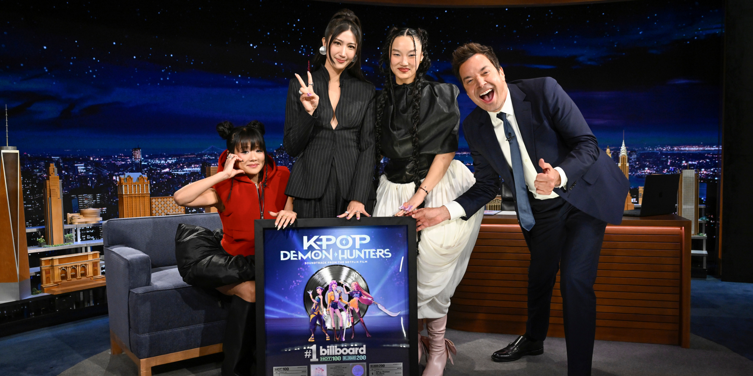 Rei Ami, Ejae, Audrey Nuna und Jimmy Fallon | Quelle: Getty Images
