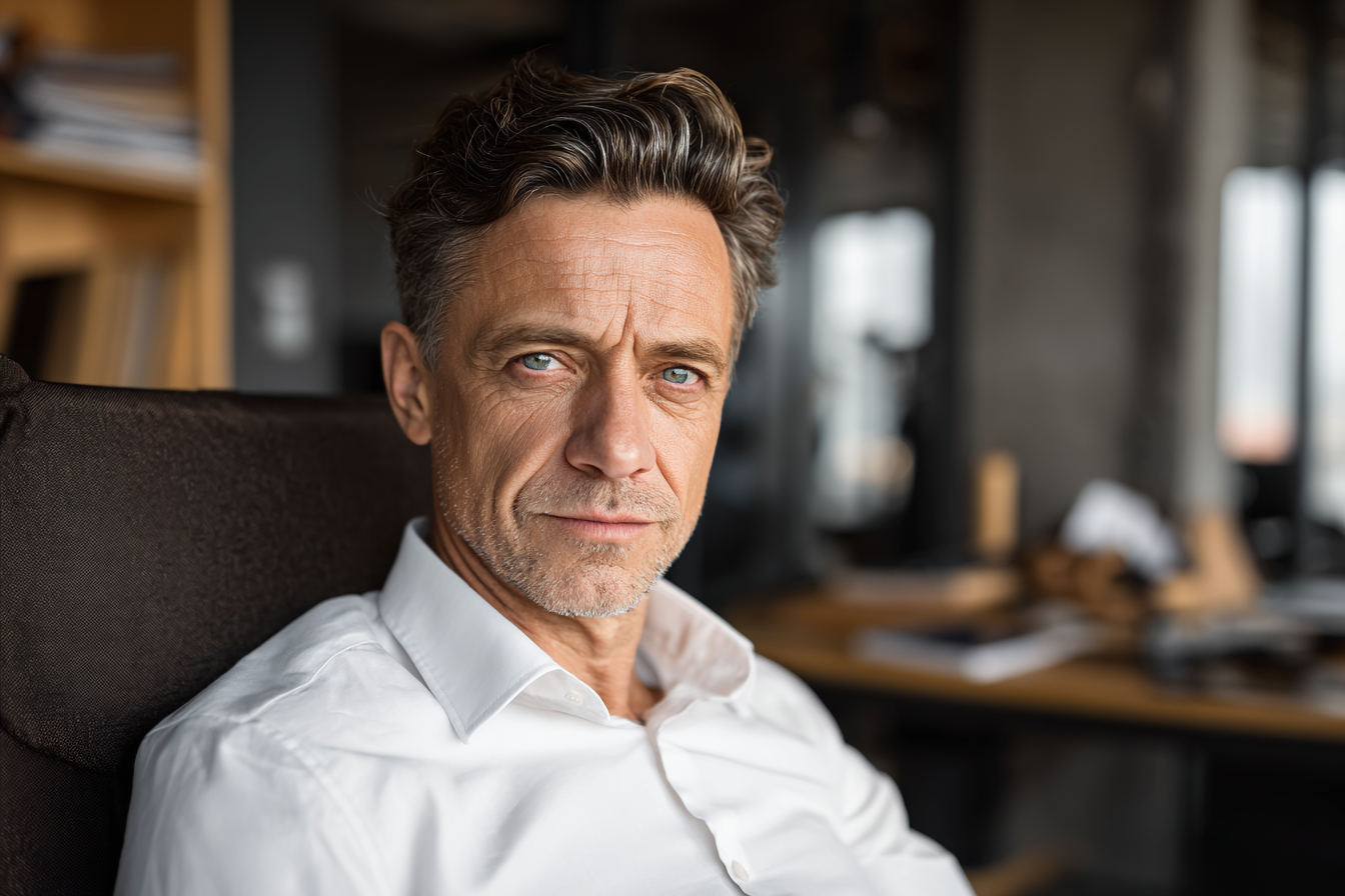 Ein Mann sitzt in seinem Büro | Quelle: Midjourney
