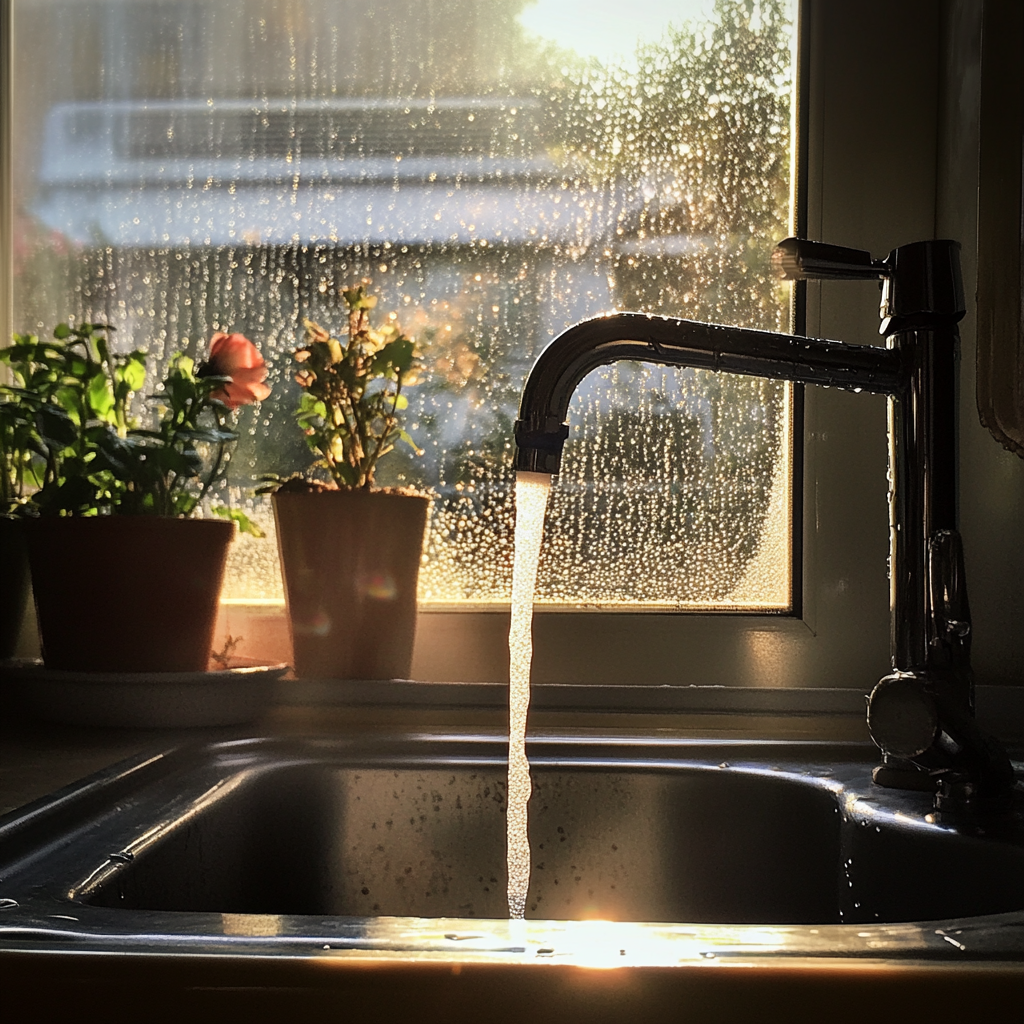Ein laufender Wasserhahn | Quelle: Midjourney