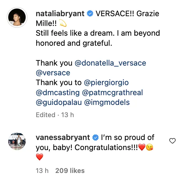 Vanessa Bryant gratuliert ihrer Tochter Natalia Bryant , datiert 23. September 2023 auf Instagram Stories | Quelle: Instagram/nataliabryant