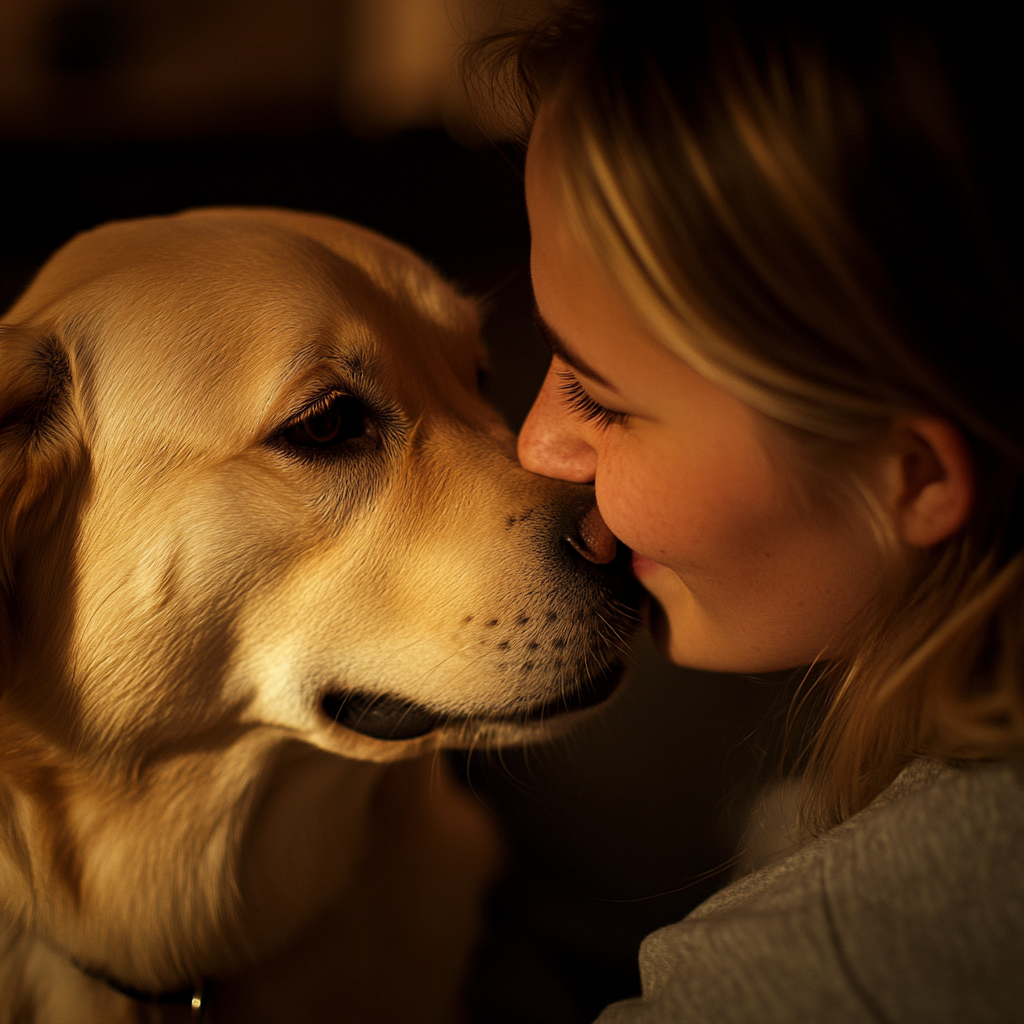 Eine Frau küsst ihren Hund | Quelle: Midjourney