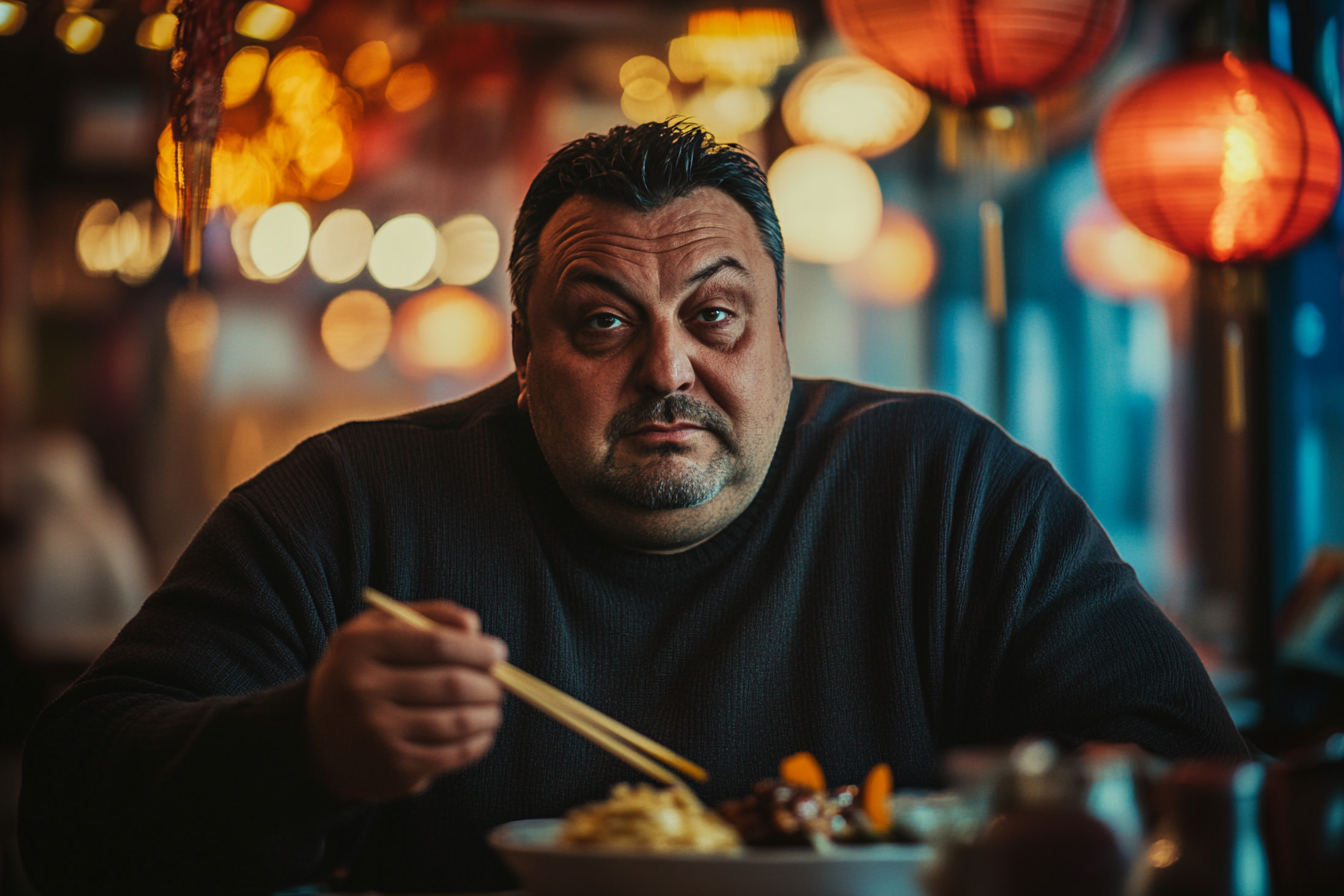 A man looking serious at a Chinesisches Restaurant | Quelle: Midjourney