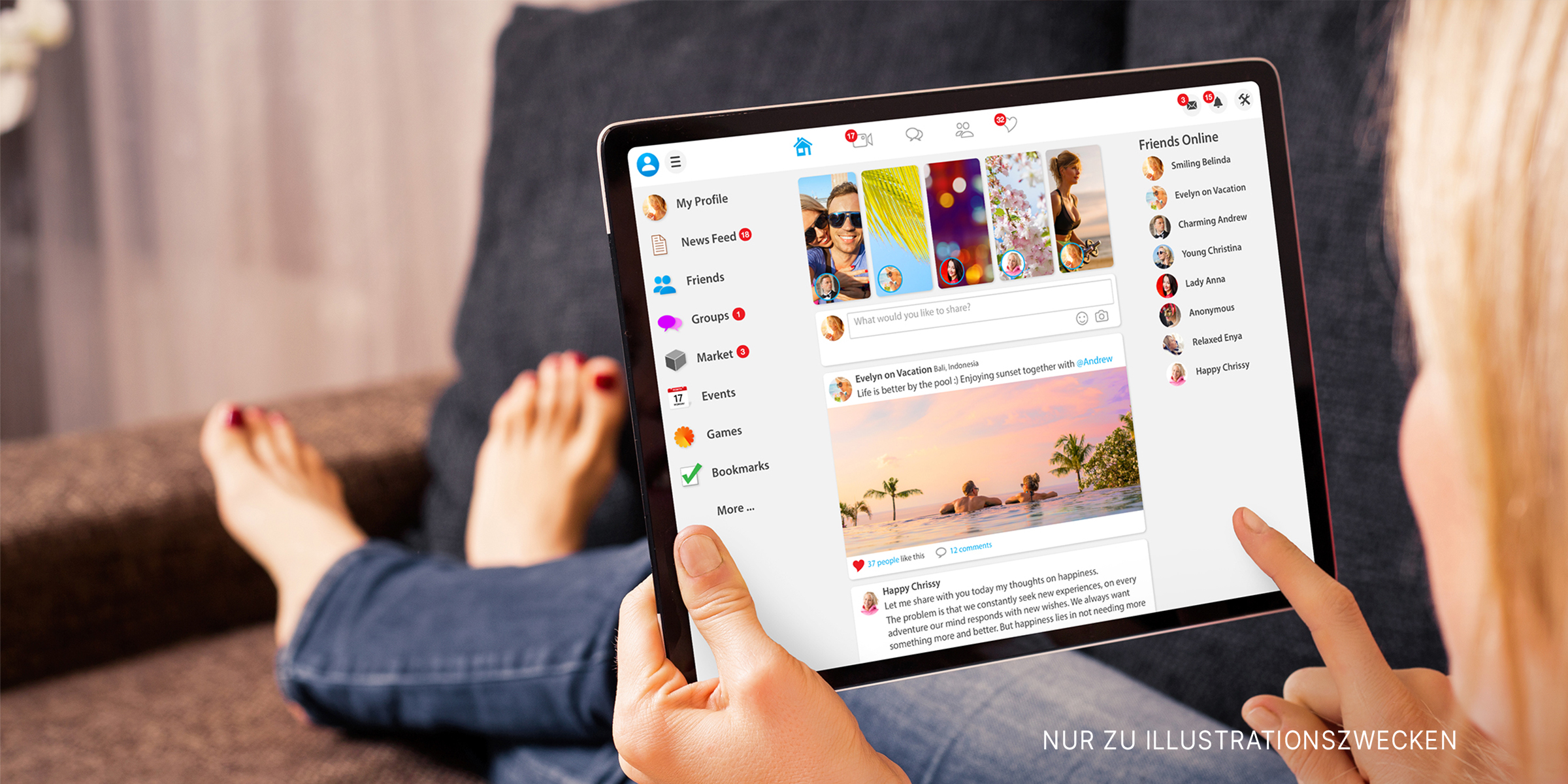 Eine Frau surft auf einer Social-Media-Website auf einem Computer-Tablet | Quelle: Shutterstock