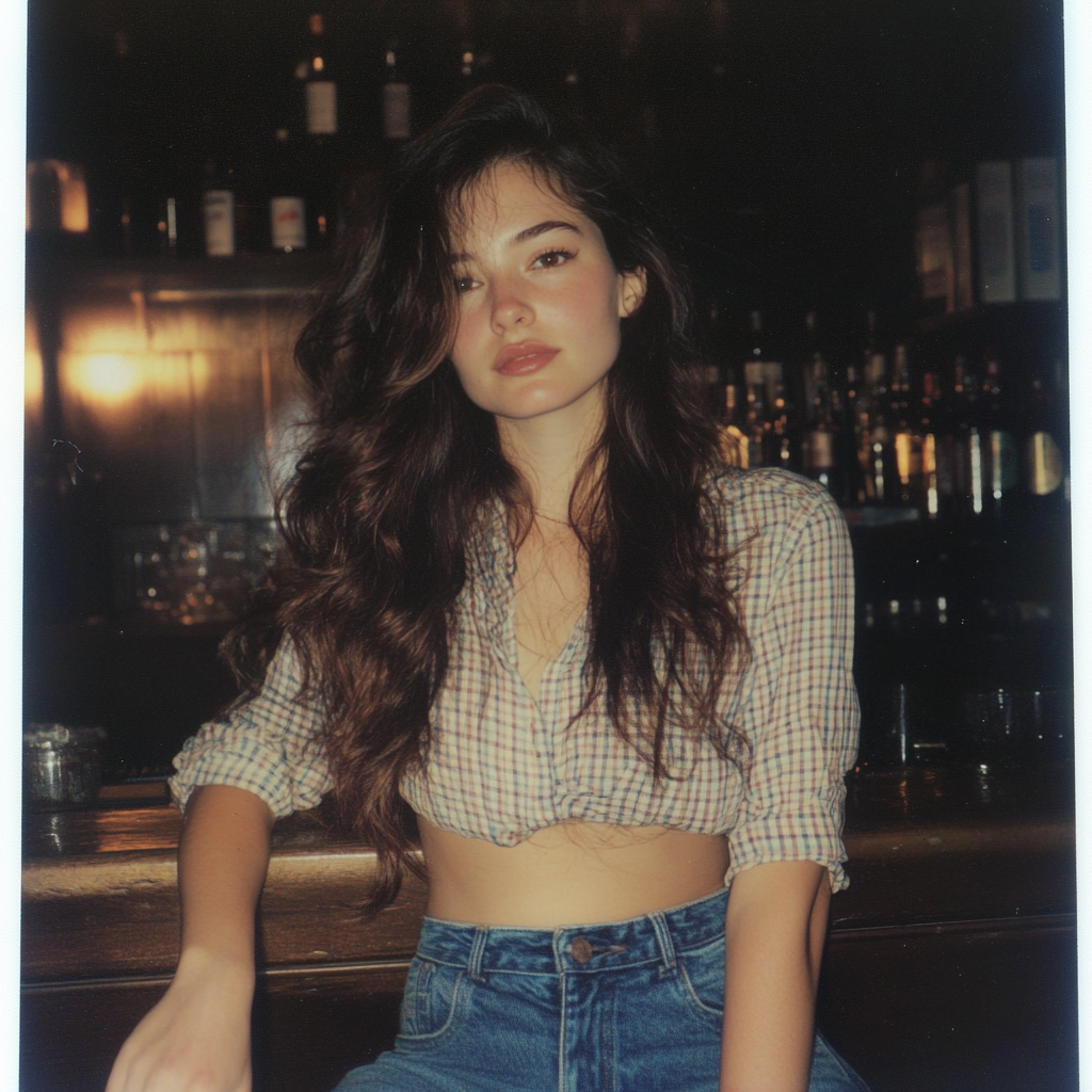 Ein Polaroid von einer jungen Frau, die an einer Bar sitzt | Quelle: Midjourney