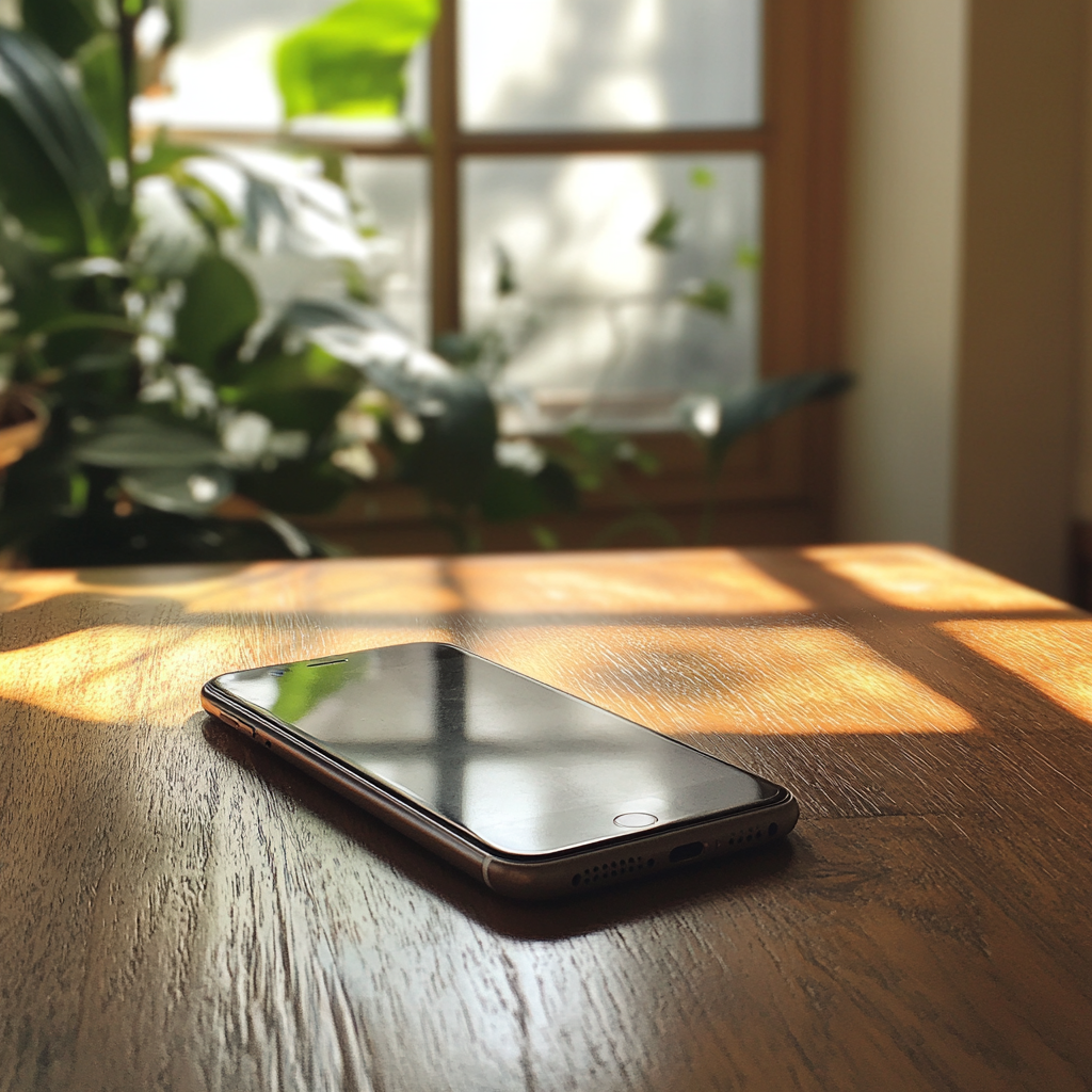 Ein Mobiltelefon auf einem Tisch | Quelle: Midjourney