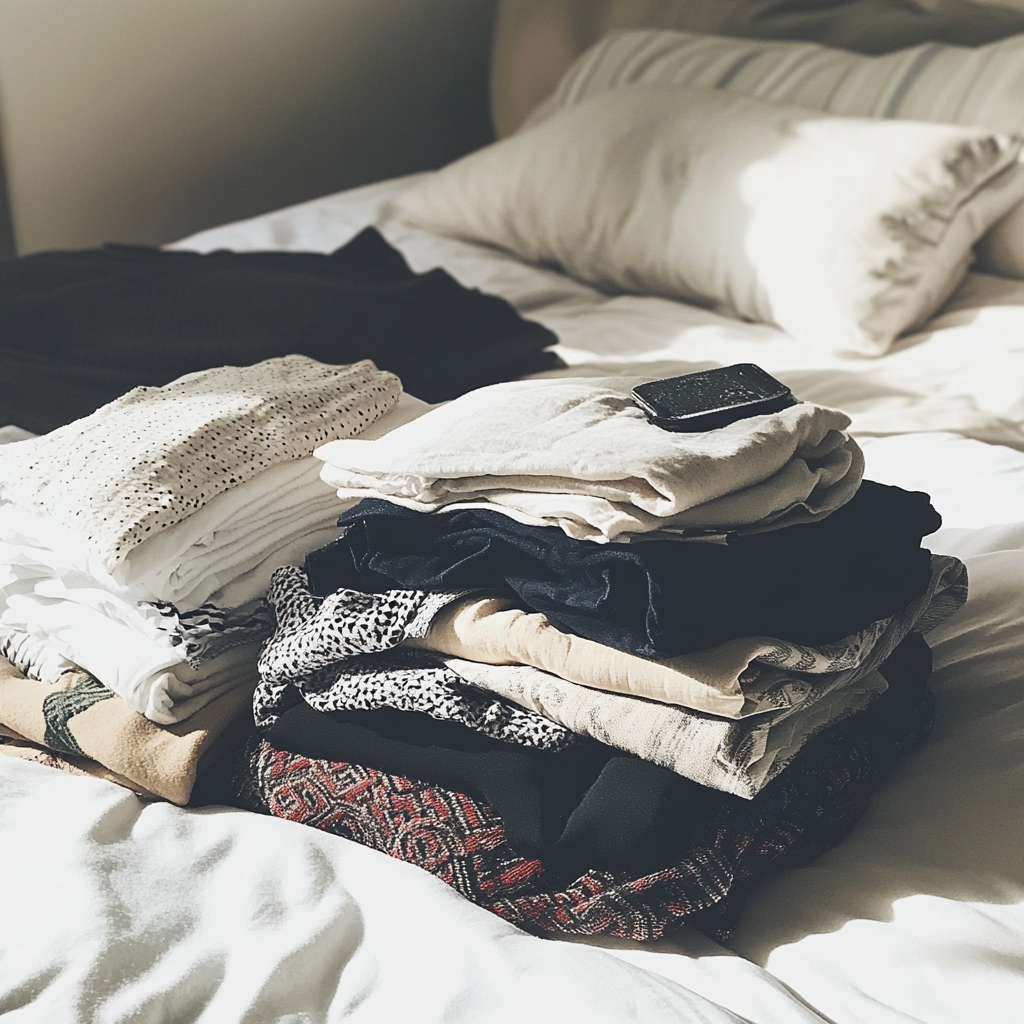 Ein Stapel gefalteter Kleidung | Quelle: Midjourney