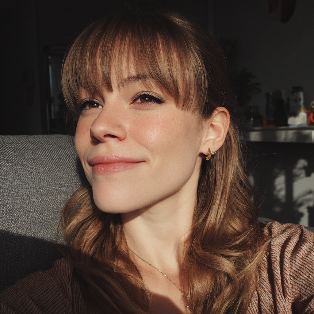 Eine lächelnde Frau, die auf einer Couch sitzt | Quelle: Midjourney