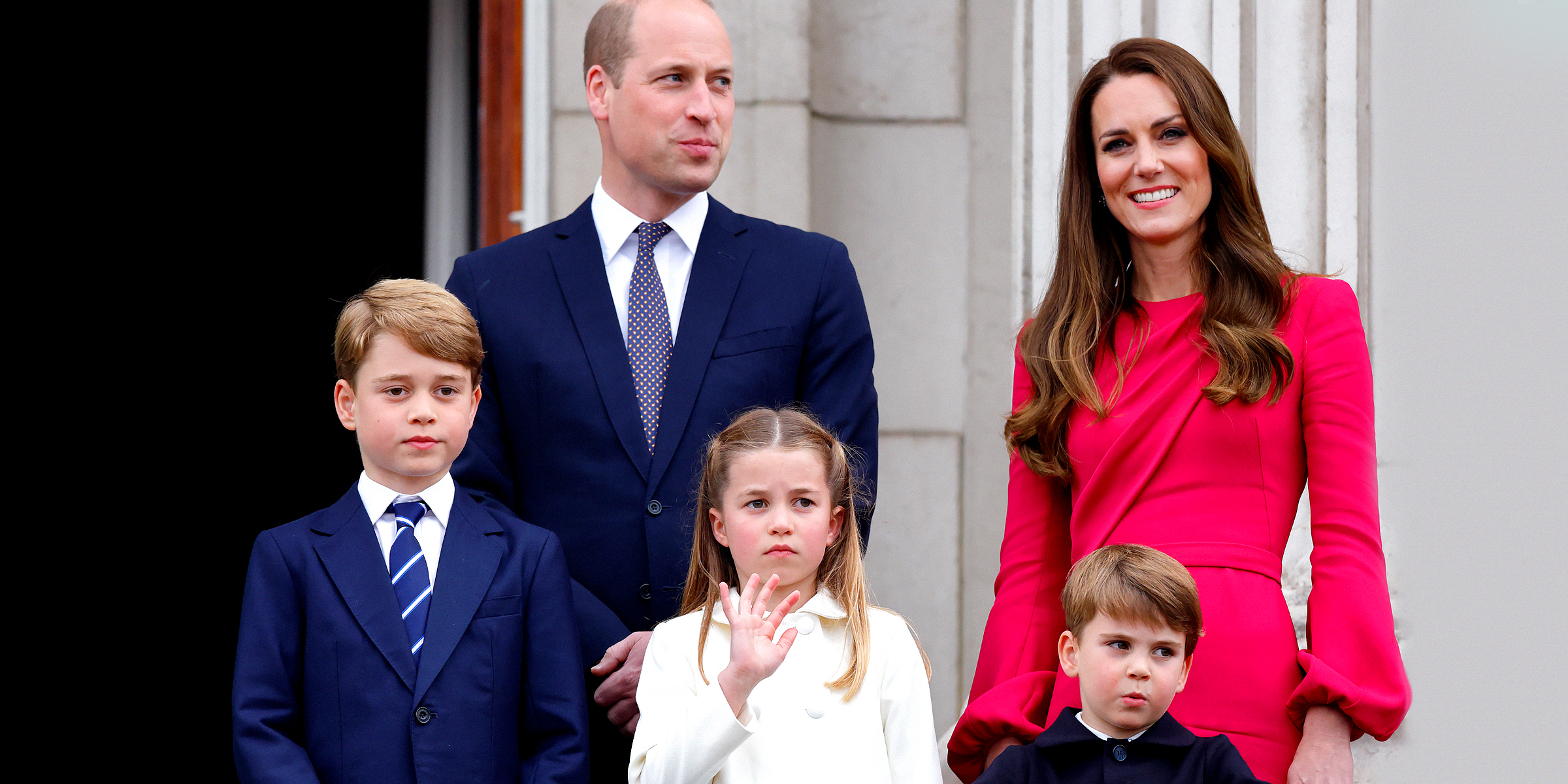 Prinz George, Prinz William, Prinzessin Charlotte, Prinz Louis und Prinzessin Catherine während des Platinjubiläums von Elizabeth II. in London, England am 5. Juni 2022 | Quelle: Getty Images