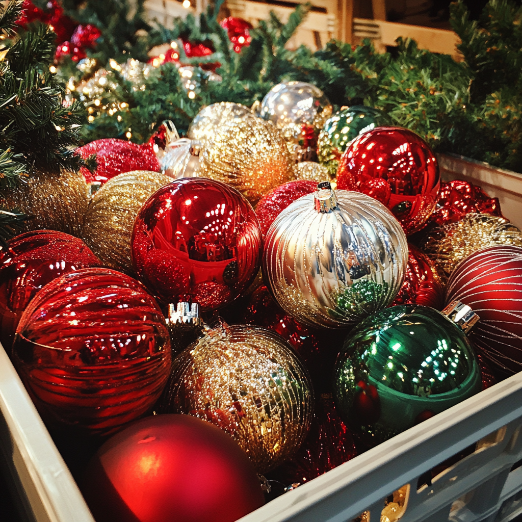 Eine Kiste mit Weihnachtsdekoration | Quelle: Midjourney
