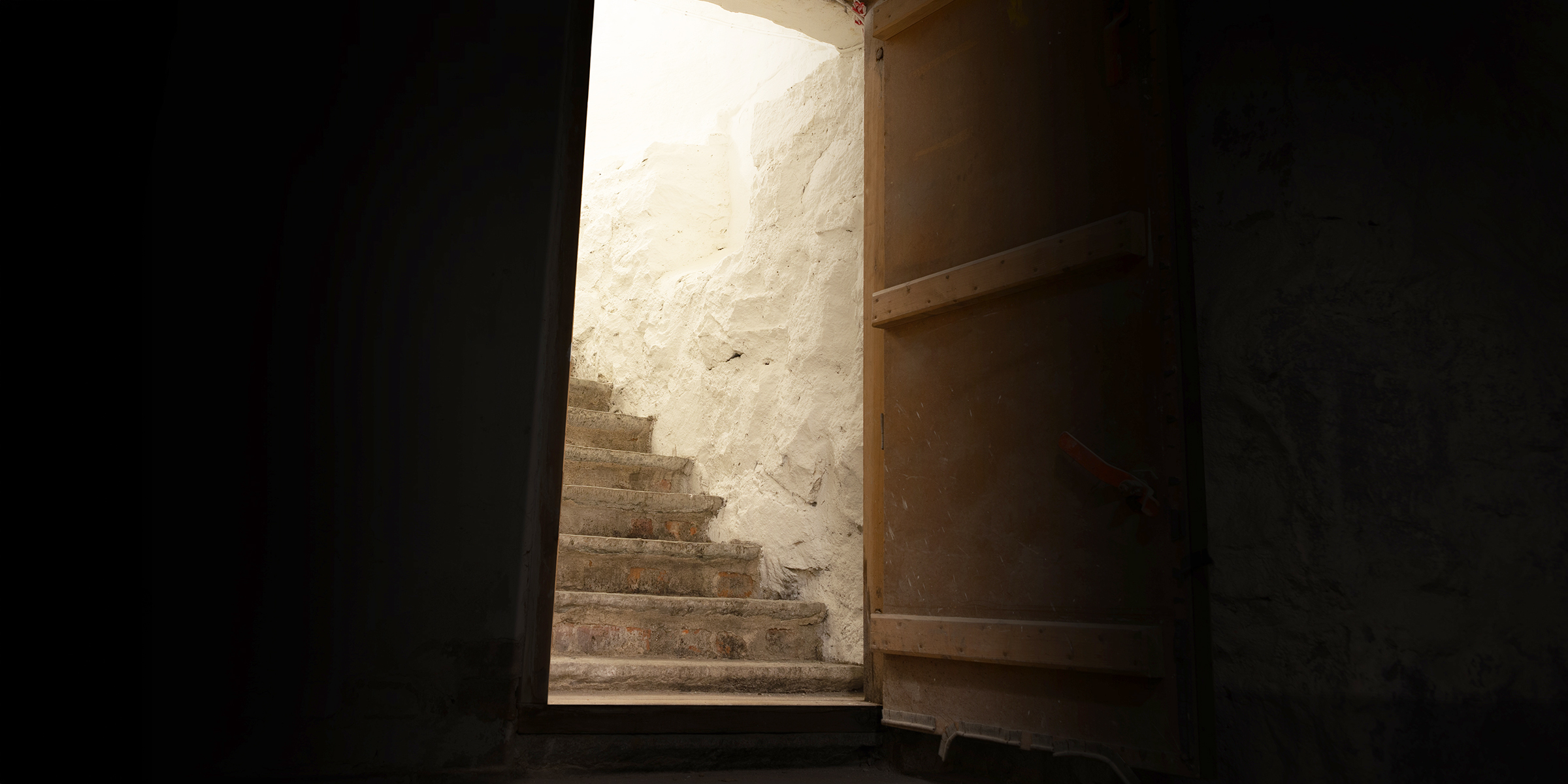 Abgenutzte Treppe, die zu einem schummrigen Keller führt | Quelle: Shutterstock