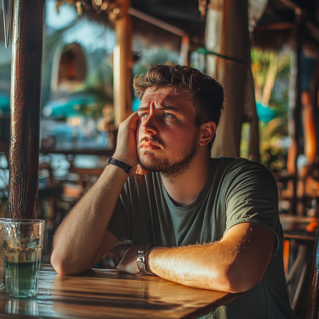 Ein zögerlicher Mann in einem Cafe | Quelle: Midjourney