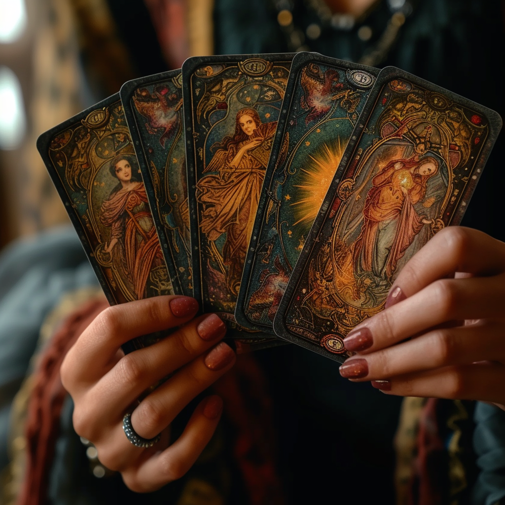 Eine Person mit Tarotkarten | Quelle: Midjourney