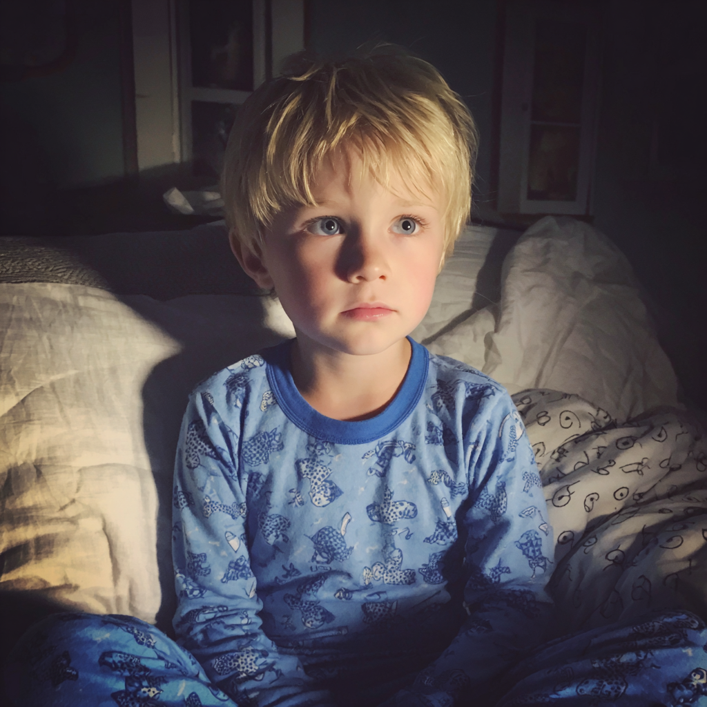 Ein kleiner Junge in einem blauen Pyjama | Quelle: Midjourney