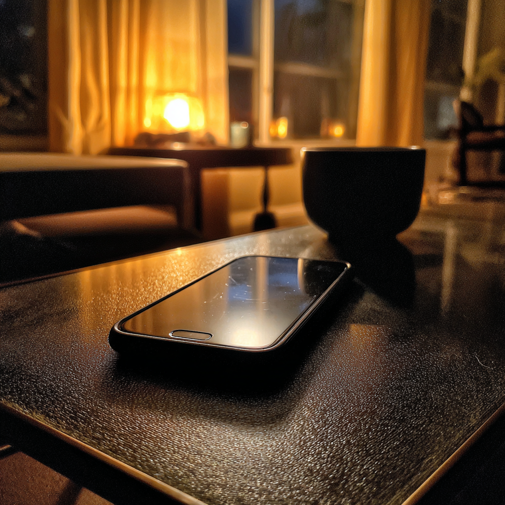 Telefon komórkowy na stoliku do kawy | Źródło: Midjourney