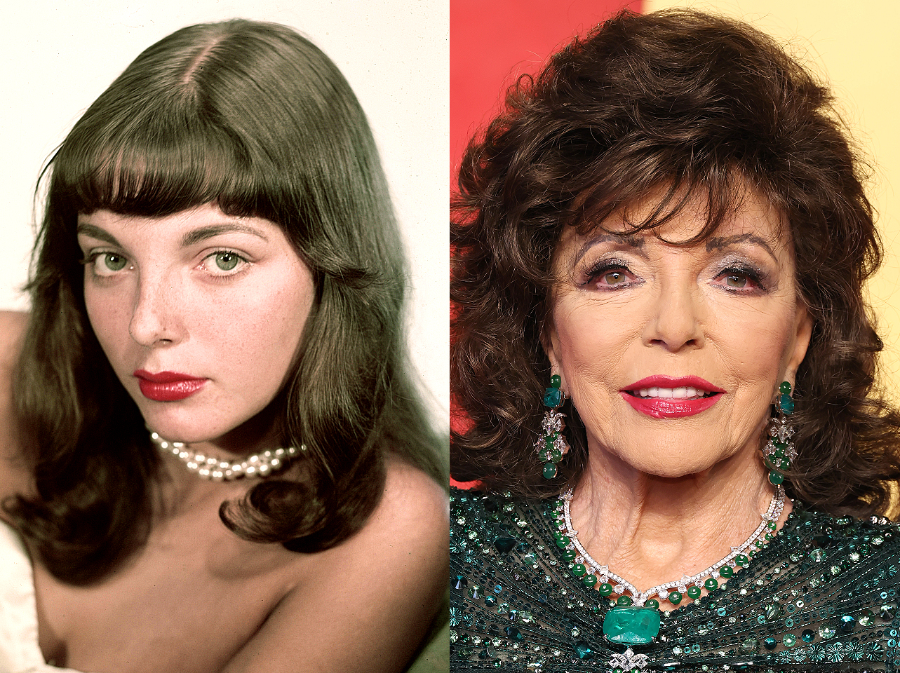 Joan Collins in ihren jüngeren Jahren und heute. | Quelle: Getty Images