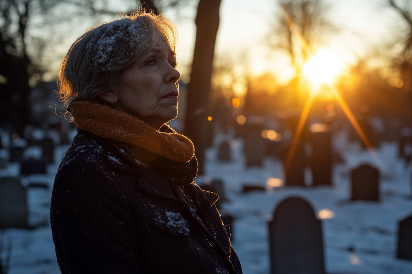 Eine traurige Frau auf einem Friedhof | Quelle: Midjourney