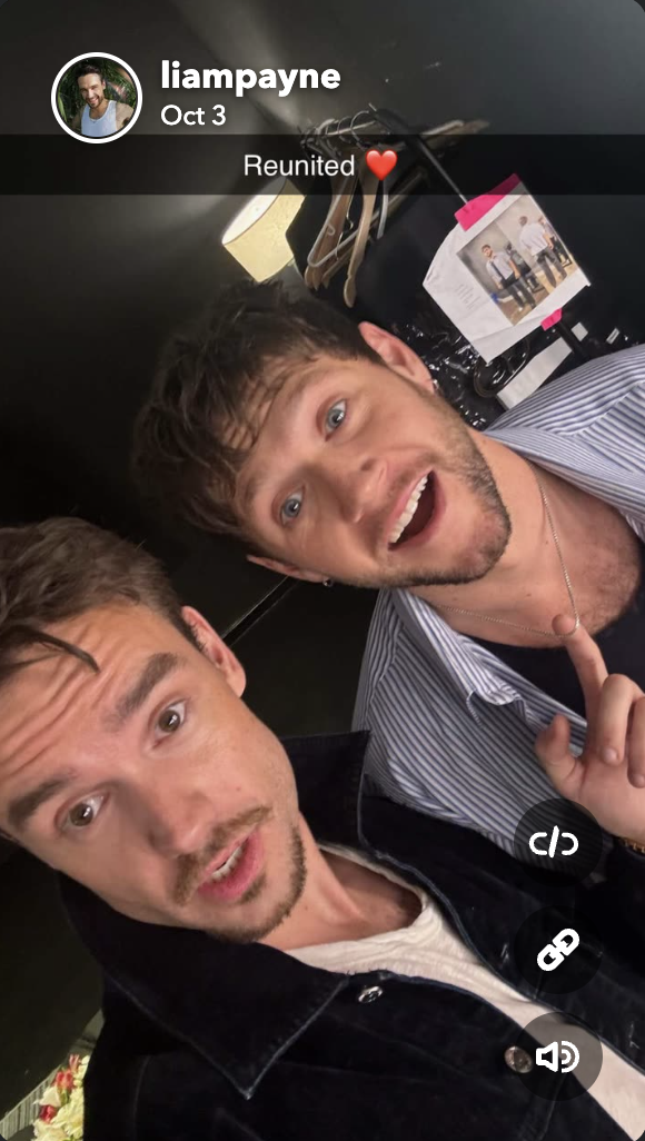 Liam Payne teilt ein Wiedersehensfoto mit Niall Horan und postet es am 3. Oktober 2024 | Snapchat.com/liampayne