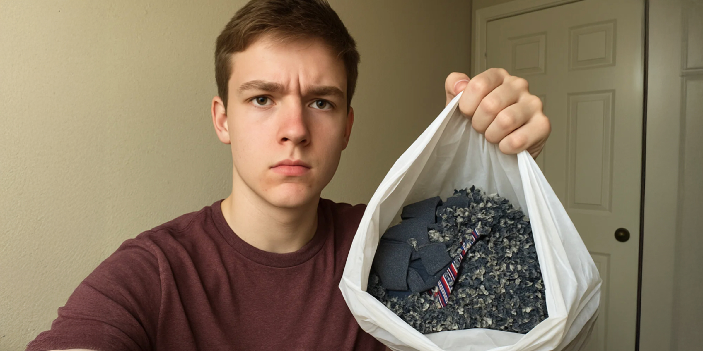 Ein Junge hält eine Plastiktüte in der Hand | Quelle: The Celebritist