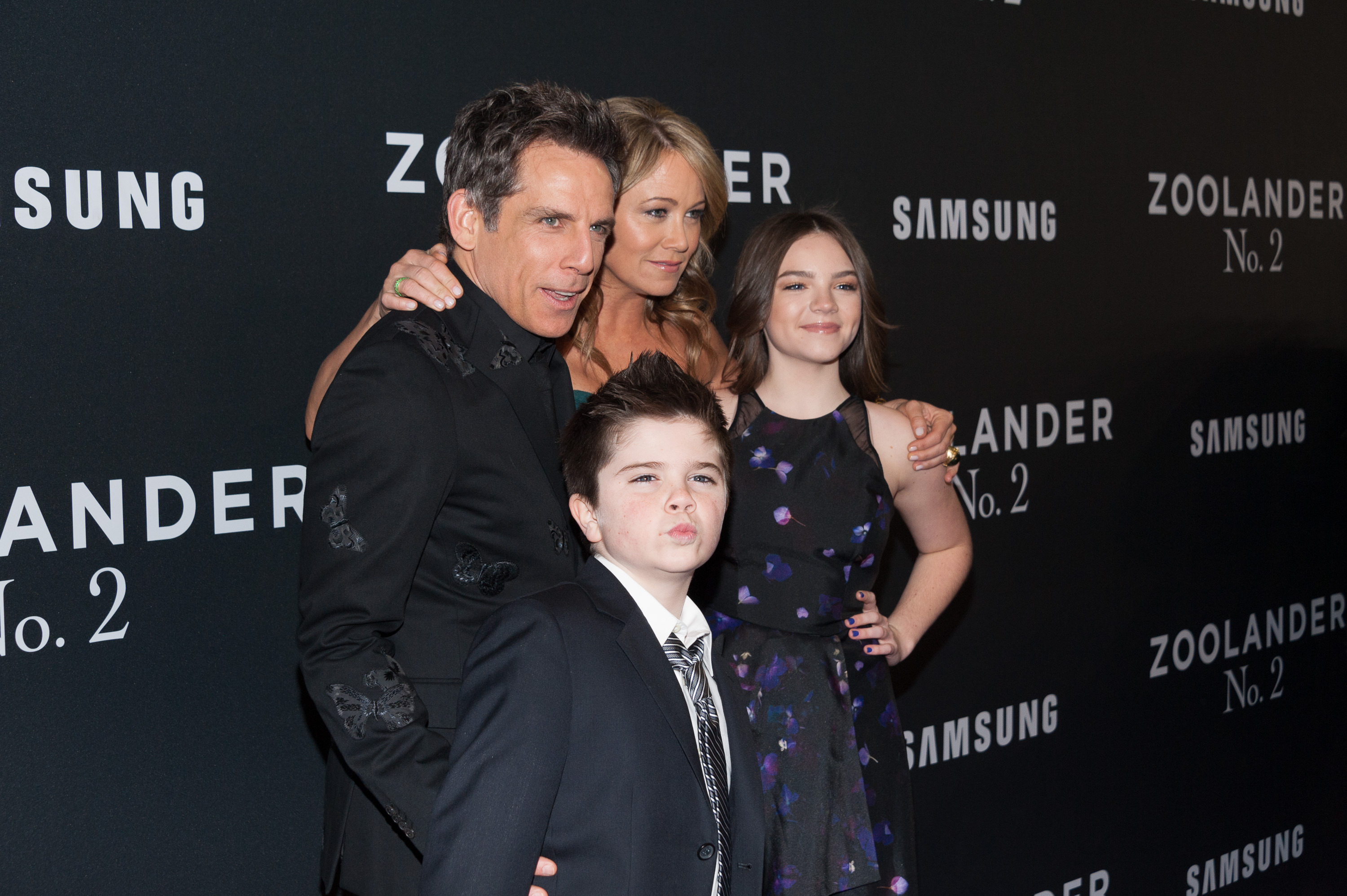 Ben Stiller, Christine Taylor, Quinlin Stiller und Ella Stiller bei der "Zoolander 2" Weltpremiere am 9. Februar 2016 in New York | Quelle: Getty Images