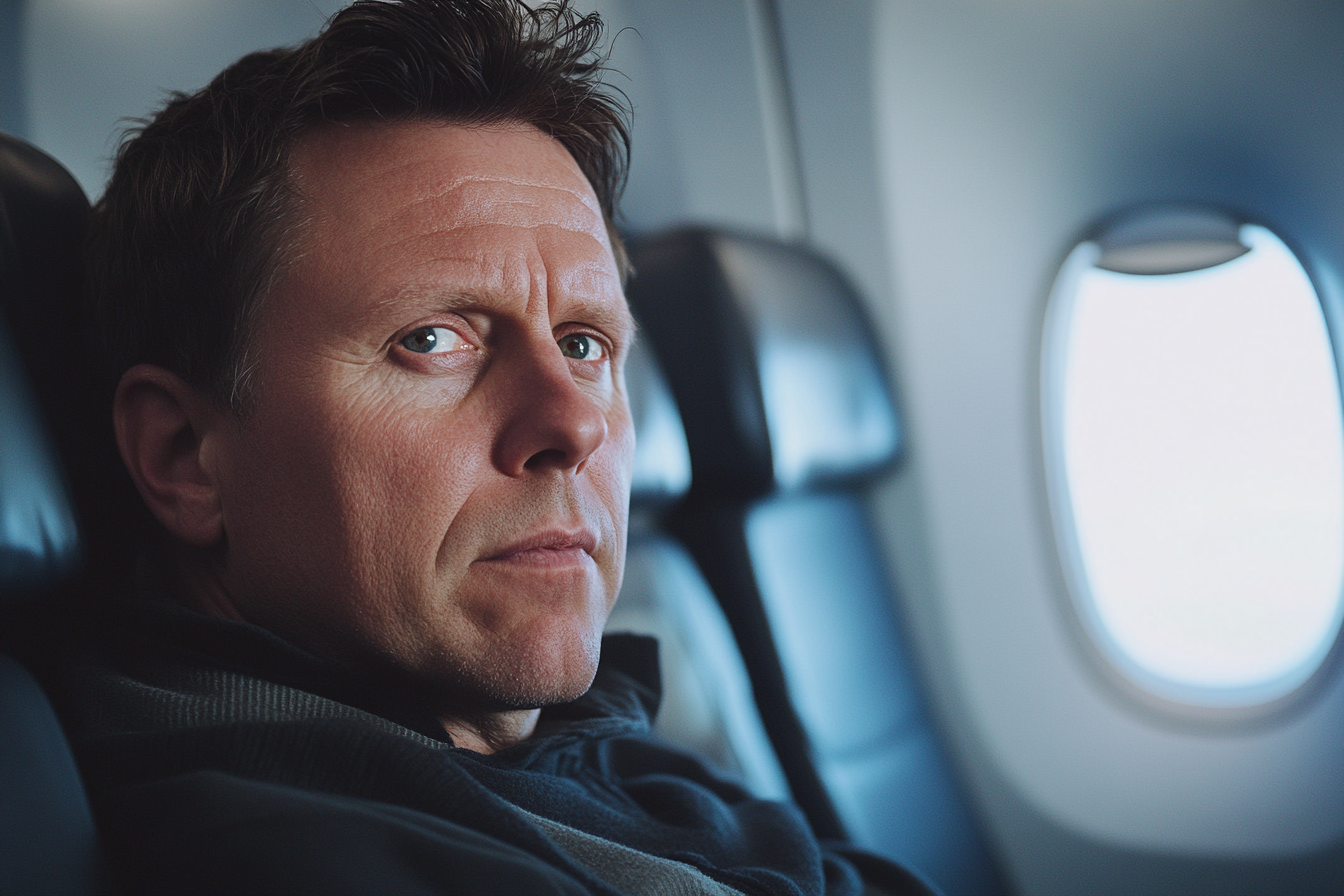 Ein Mann sitzt in einem Flugzeug | Quelle: Midjourney
