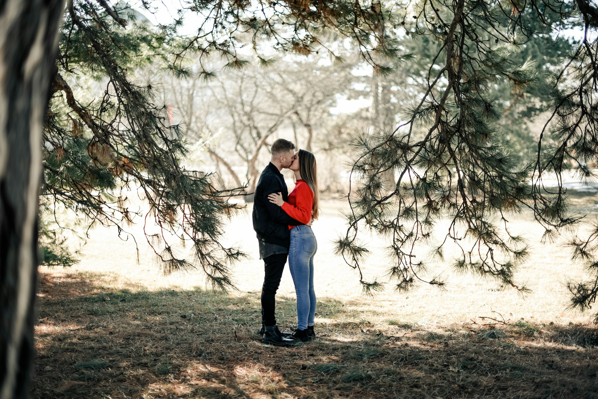 Ein Paar küsst sich in einem Wald | Quelle: Unsplash
