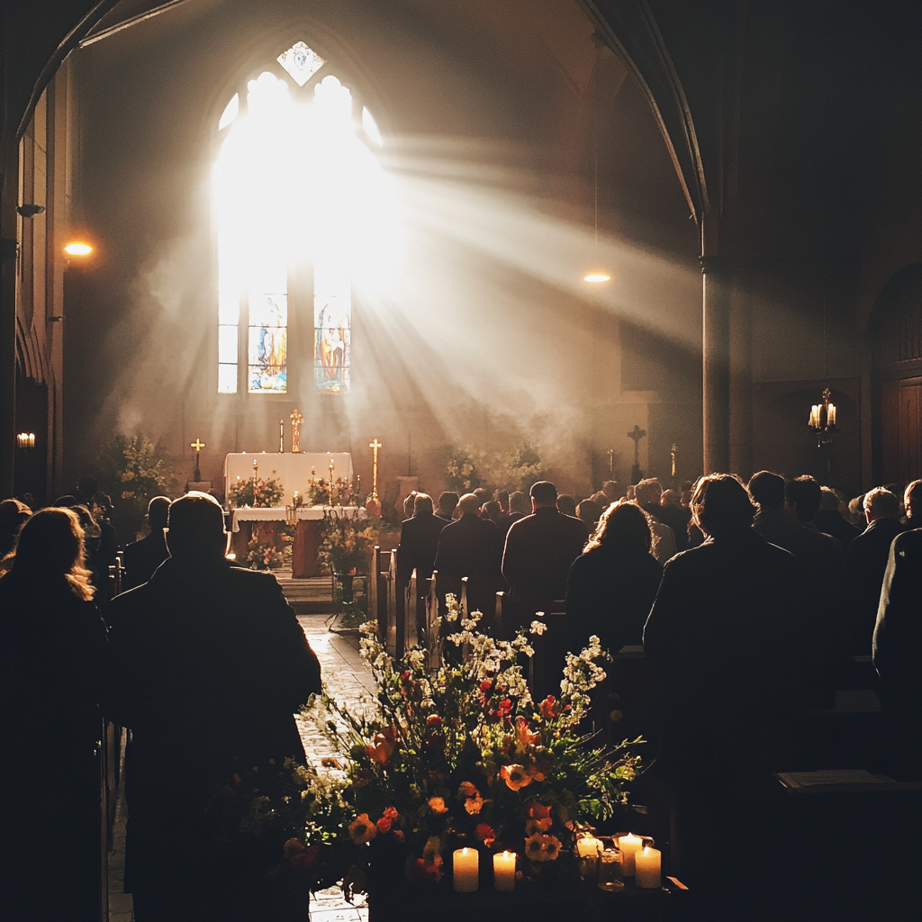 Eine Beerdigungsszene in einer Kirche | Quelle: Midjourney