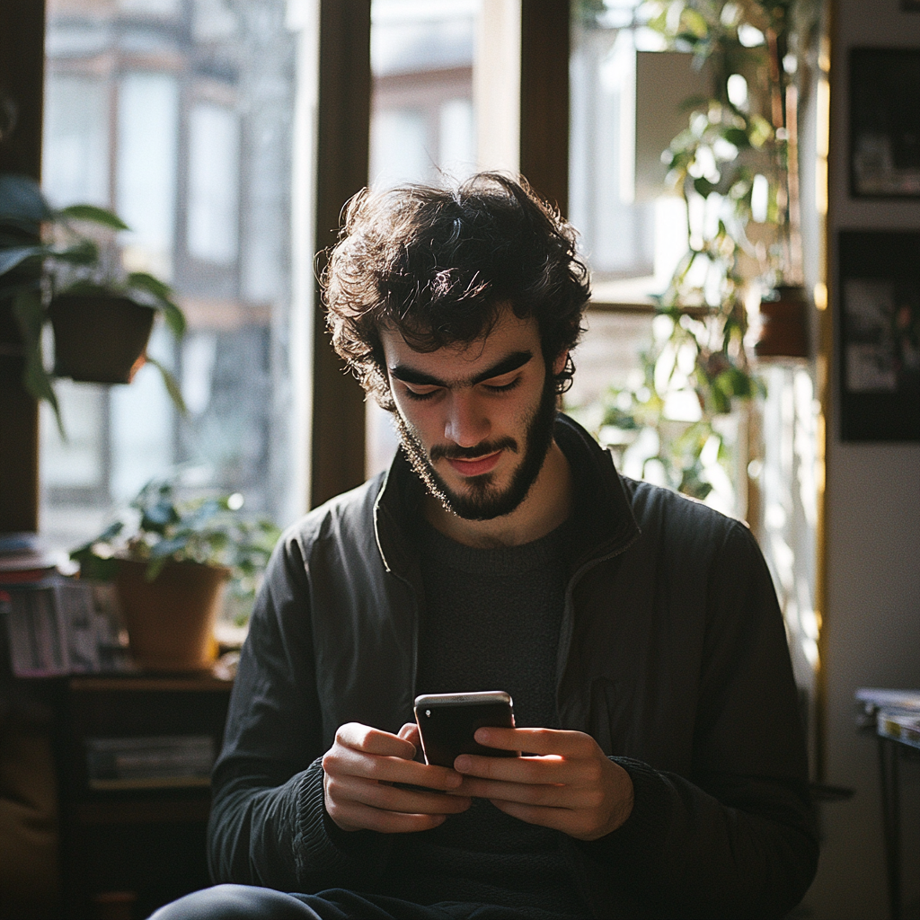 Ein Mann schaut auf sein Telefon | Quelle: Midjourney