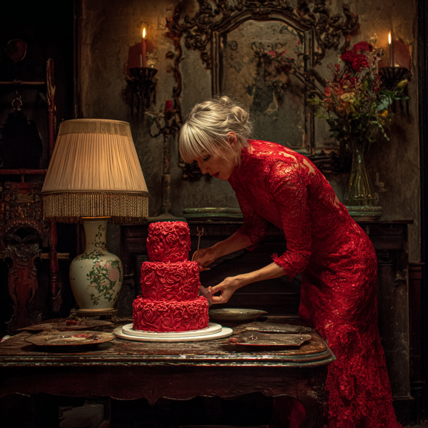 Eine Frau steht vor einer Torte | Quelle: Midjourney