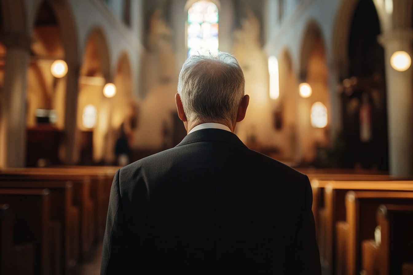 Ein Mann in einer Kapelle | Quelle: Midjourney