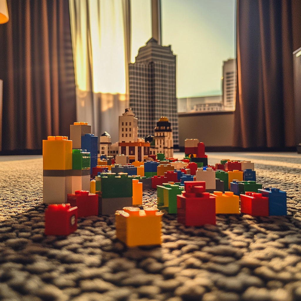 LEGO Steine auf einem Teppich | Quelle: Midjourney